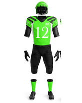 Green and black football uniform with number 12 on a white background
