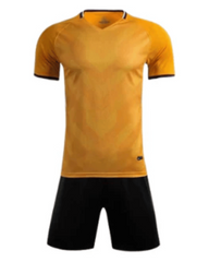 Yellow sports jersey and black shorts on a white background